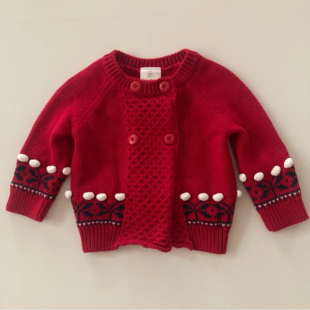 Hanna Andersson 60 Baby Girl 3-6 Months Red Fair Isle Sweater Cardigan Christmas